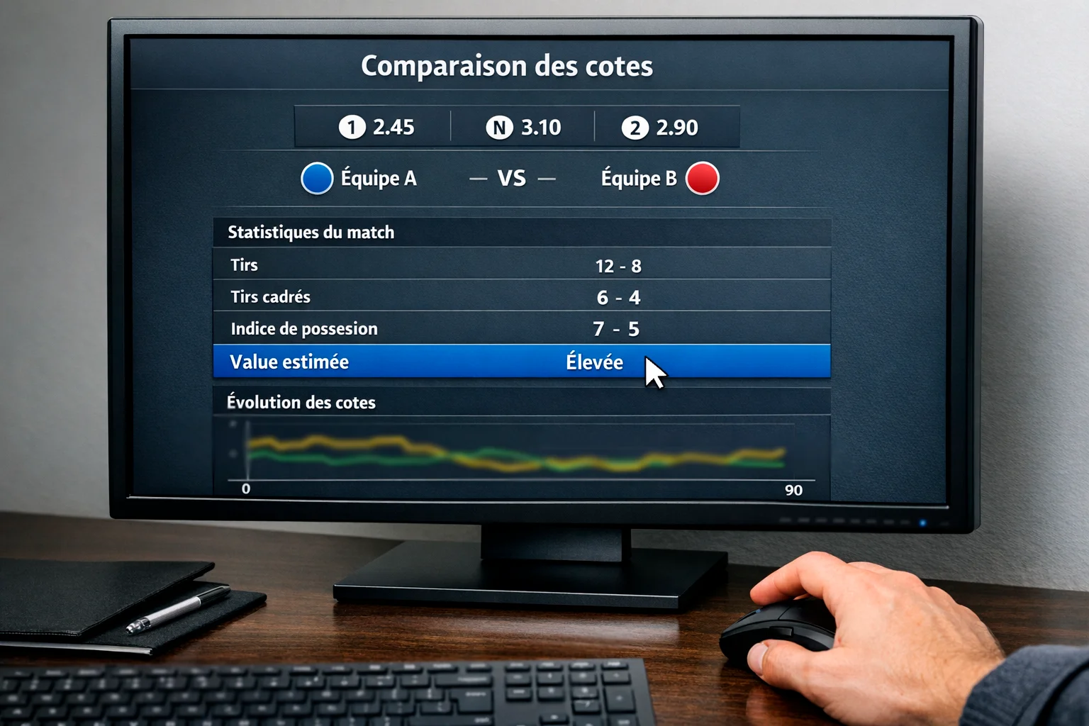 Écran d'ordinateur affichant des statistiques et analyses de matchs