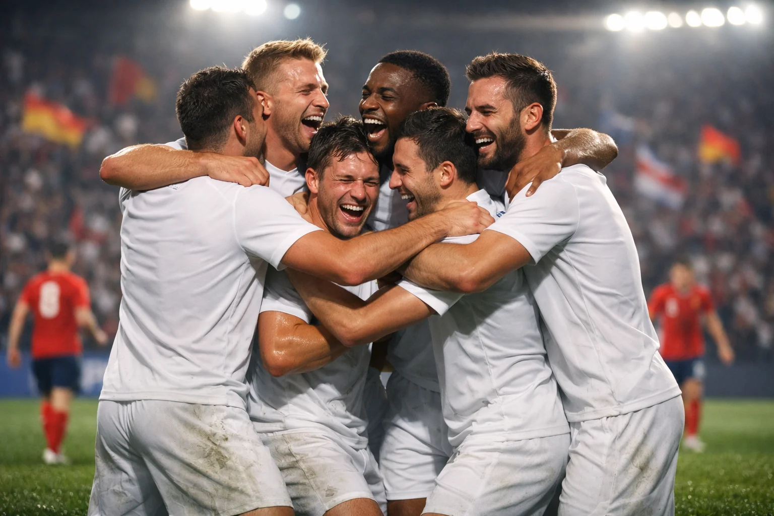 Joueurs de football célébrant un but lors d'un match européen