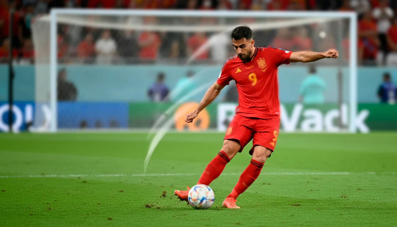 Attaquant espagnol en pleine frappe lors d'un match de l'Euro