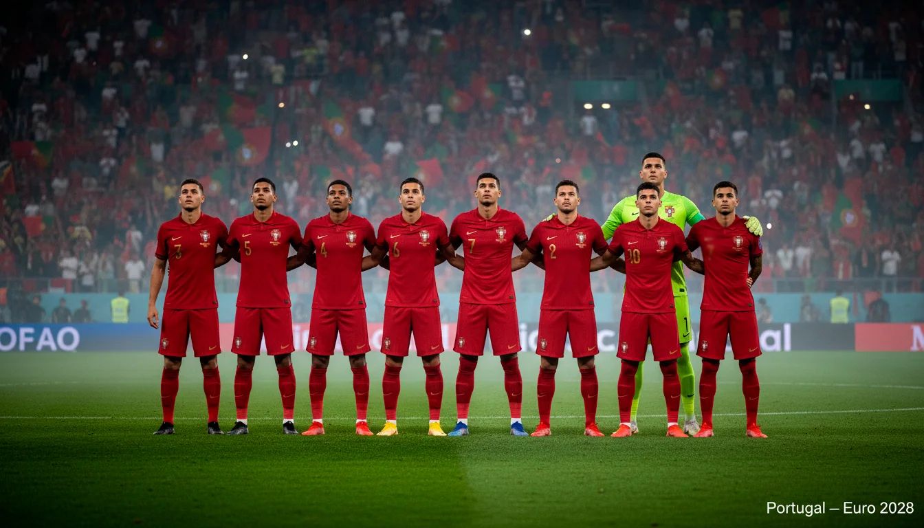 Équipe nationale portugaise en maillot rouge et vert avant un match