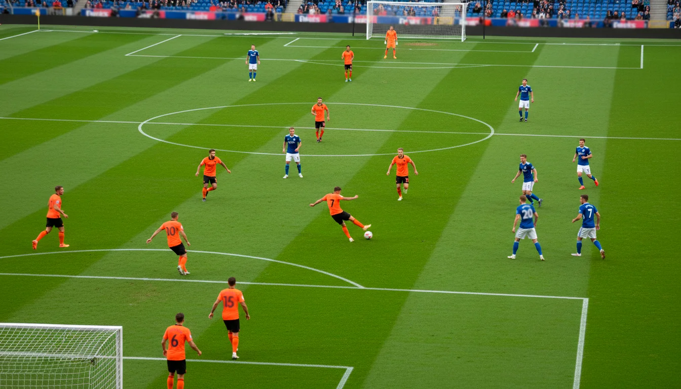 Deux équipes de football s'affrontant dans un match offensif