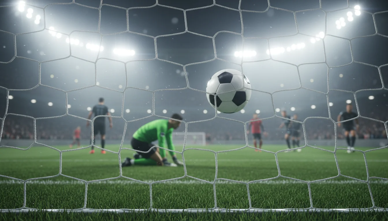 Ballon entrant dans les filets lors d'un but en match de football