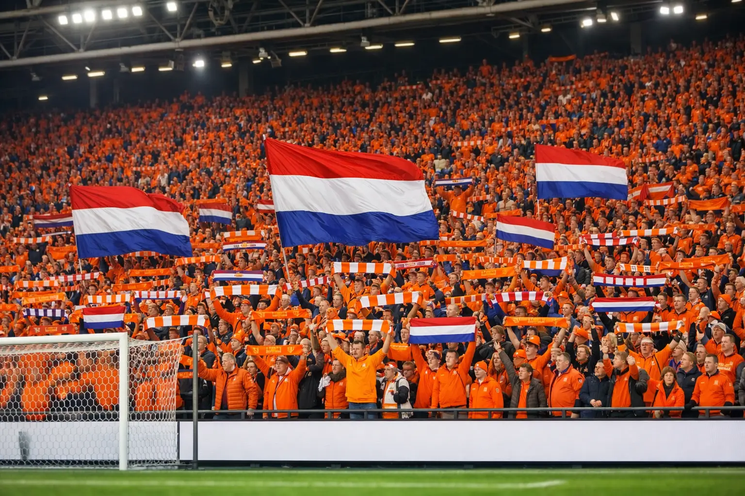 Supporters néerlandais en orange dans un stade lors d'un match des Oranje
