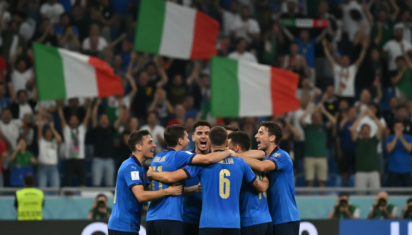 Joueurs italiens célébrant une victoire en maillot bleu azur