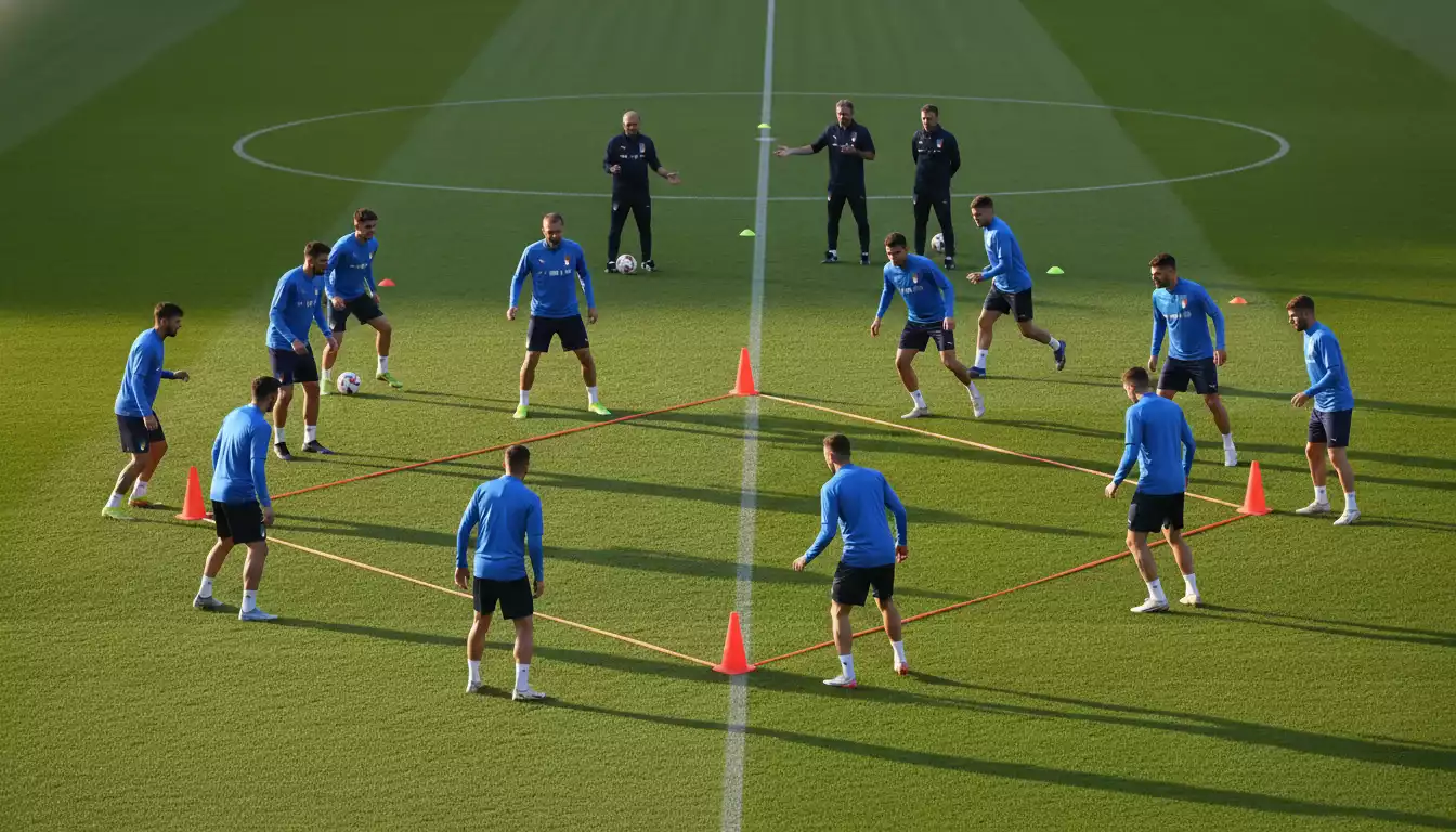 Jeunes joueurs italiens à l'entraînement avec l'équipe nationale