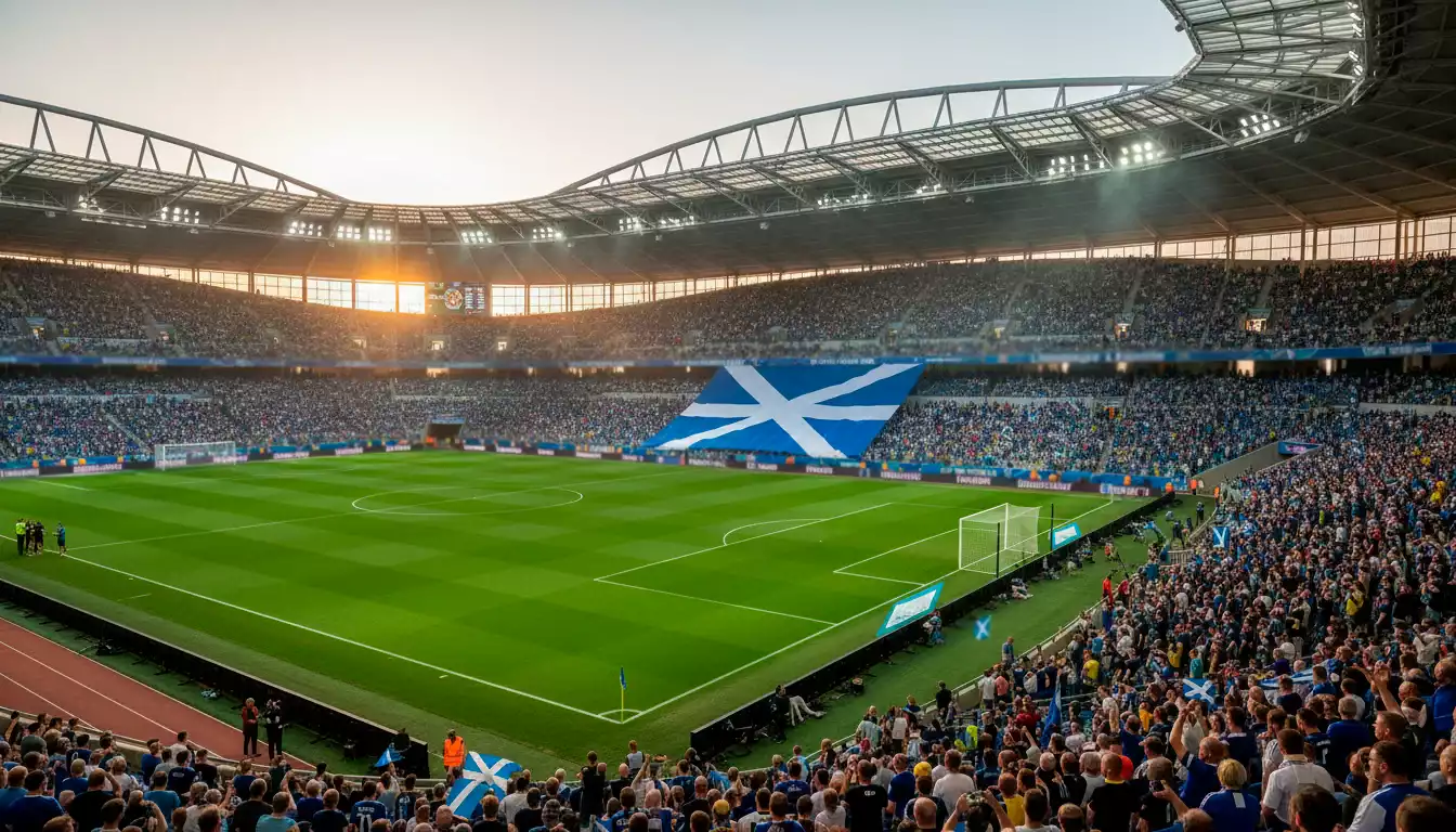 Stade britannique rempli de supporters locaux lors d'un match de l'Euro 2028