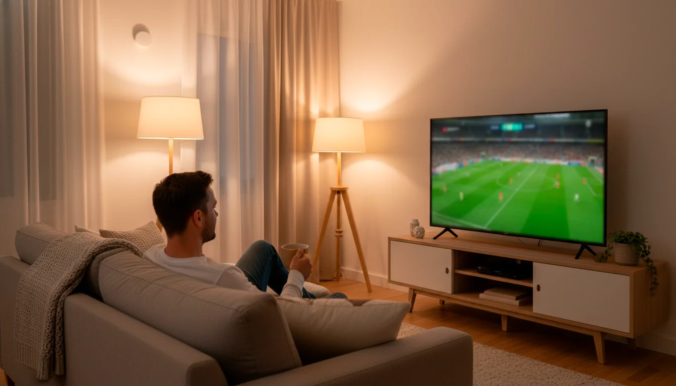 Personne regardant un match de football avec modération et contrôle