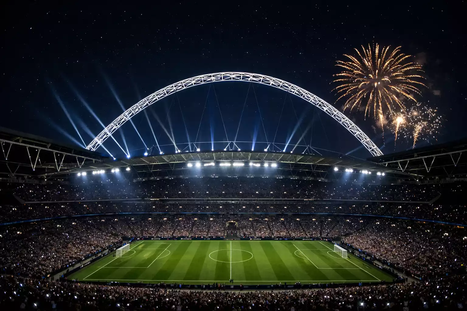 Stade de Wembley illuminé lors d'une grande finale de football