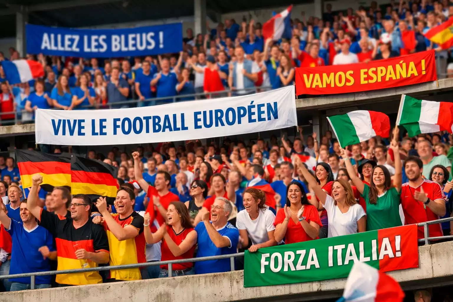 Supporters de différentes nations européennes dans un stade