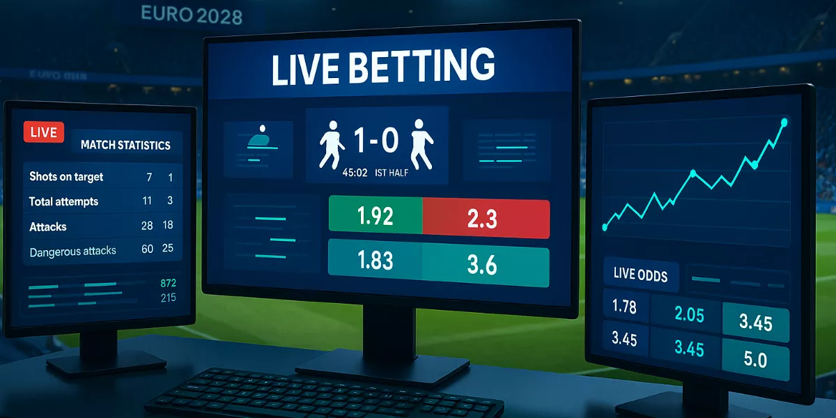 Interface moderne de paris en direct pour l'Euro 2028 avec statistiques temps réel