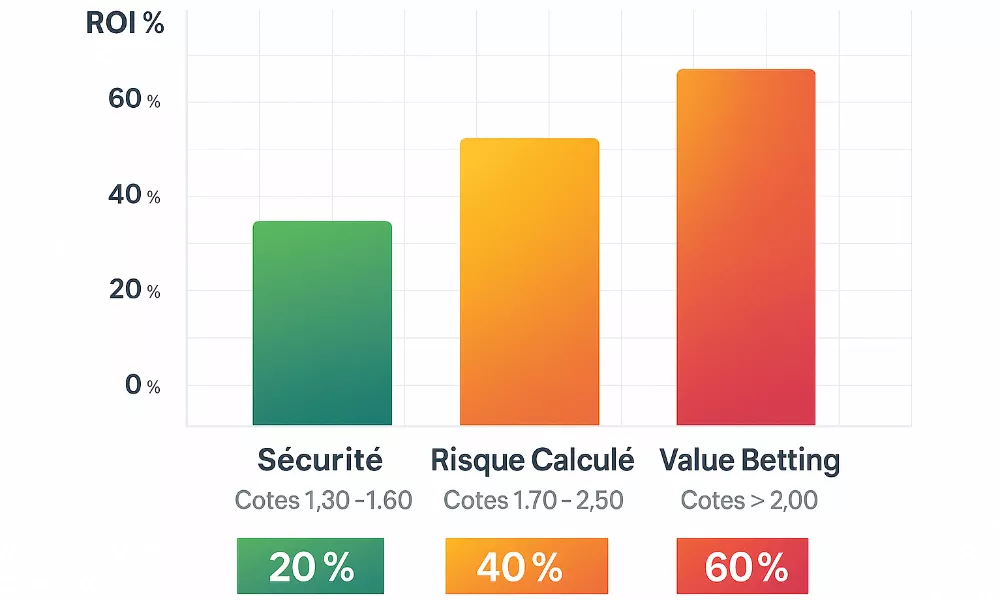 Graphique comparatif des stratégies de conversion de freebet avec ROI et cotes recommandées